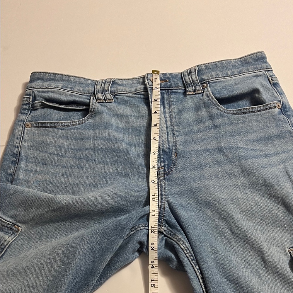 American Eagle Women Super High Rise Baggy Wide Leg Cargo Blue Jeans Size 12 EUC - Picture 8 of 11